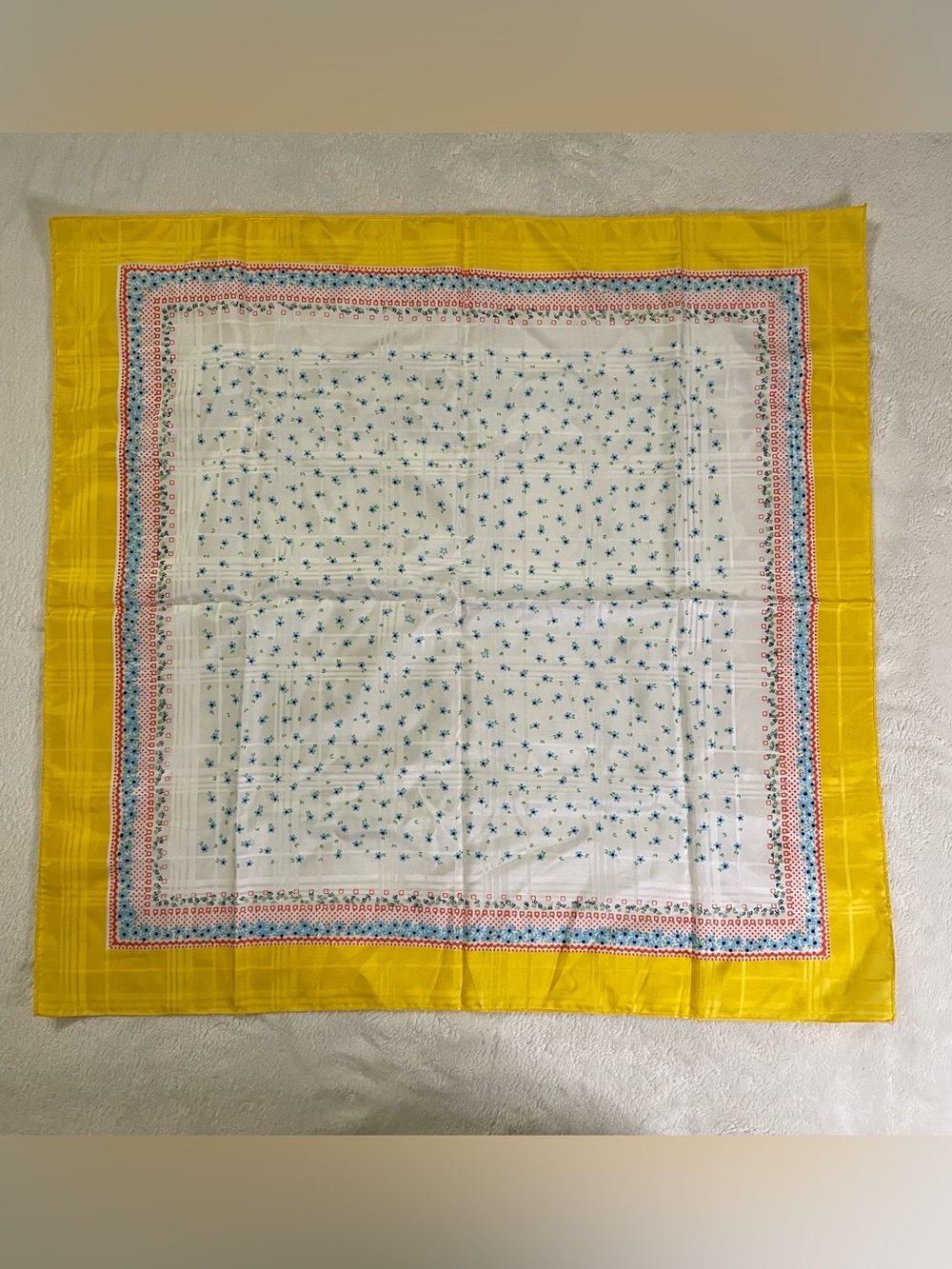 Yellow Border Floral Chiffon Square Fashion Scarf